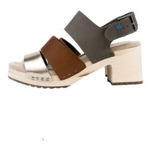 TOMS Phoebe Block Heel Wood Clog Sandal Olive Brown Gold Womens Size 10 NWT